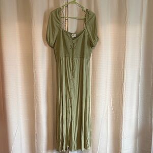 Chic Olive Maxi Dress with Button-Down Front